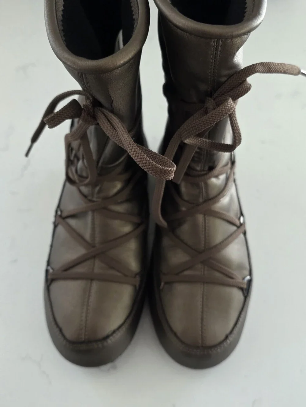 Moon Boot Metallic Bronze Gold Leather Waterproof Snow Winter Boots EU 39 US 7